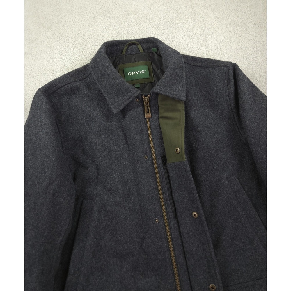 Orvis Wool Coat‎ Mens Large Full Zip Quilt Lined Gray Overcoat - Picture 5 of 10